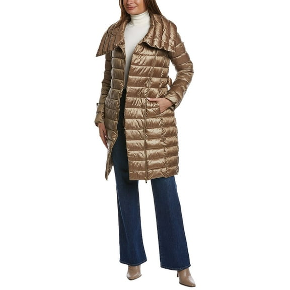 Via Spiga womens  Asymmetrical Belted Puffer Coat, s, Gold
