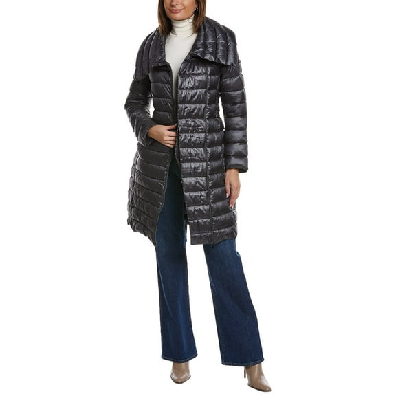 Via Spiga womens  Asymmetrical Belted Puffer Coat, XS, Grey