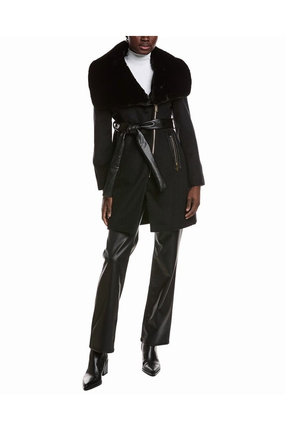 womens  Asymmetrical Zip Wool-Blend Coat, xs, Black