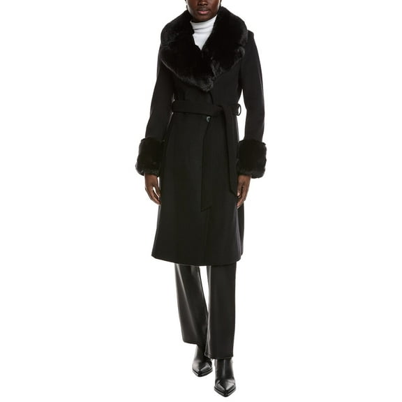 Via Spiga womens  Belted Wool-Blend Coat, XL, Black