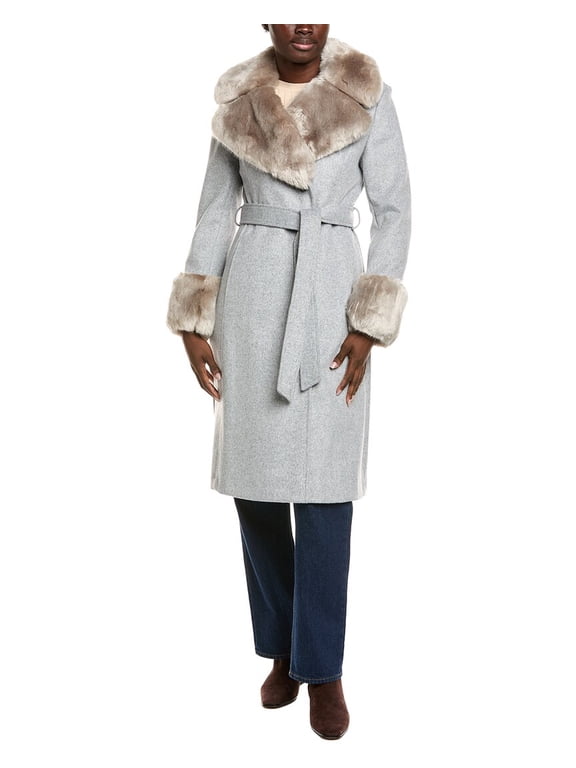 womens Belted Wool-Blend Coat, xs, Grey