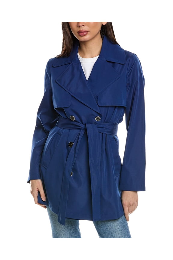 womens Double-Breasted Short Trench Coat, m, Blue