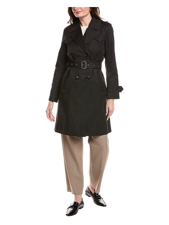 womens Double-Breasted Trench Coat, XXS, Black