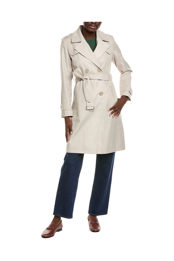 womens Double-Breasted Trench Coat, m, White