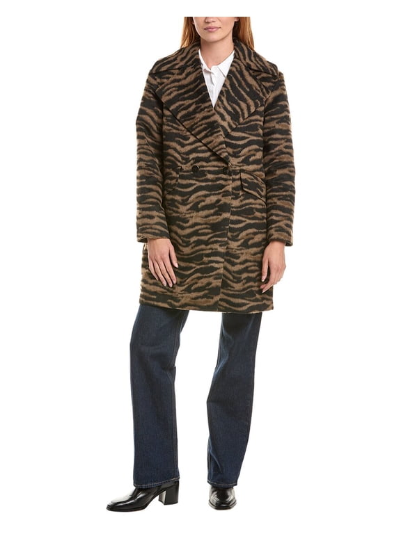 womens Double-Breasted Zebra Coat, XXL, Black