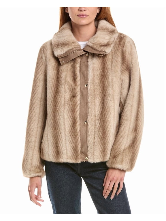 womens Faux Faux Fur Bomber Jacket, xs, Brown