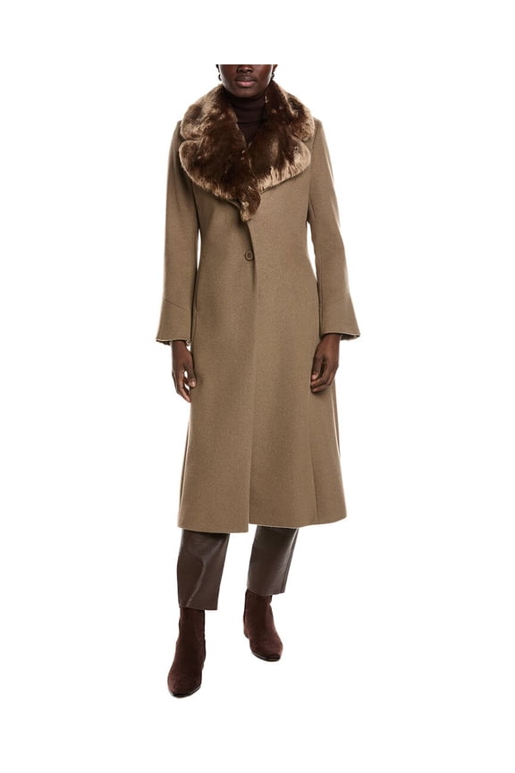 womens Feminine Wool-Blend Coat, l, Brown