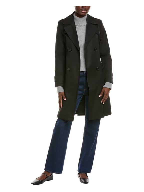 womens Pleated Trench Coat, xs, Black