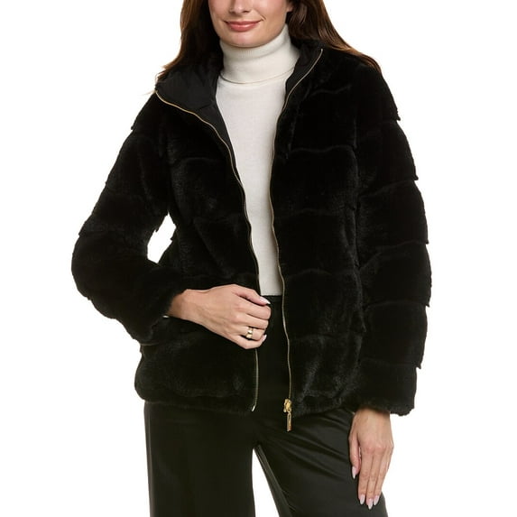 Via Spiga womens Short Grooved Reversible Jacket, m, Black
