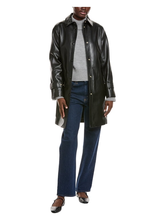 womens Snap Front Tie Belt Jacket, l, Black