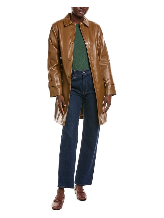 womens Snap Front Tie Belt Jacket, s, Brown