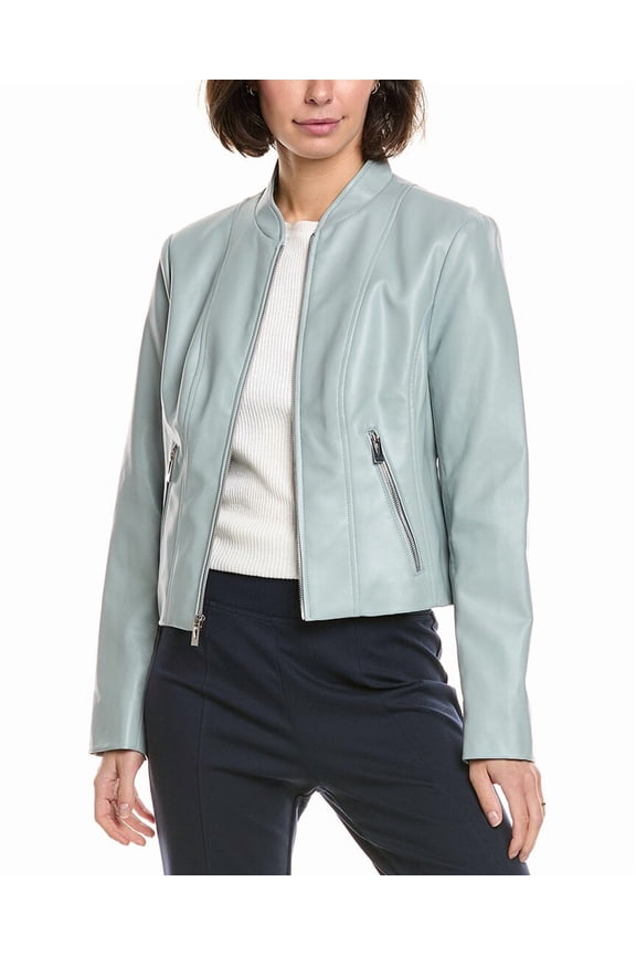 womens  Vegan Leather Scuba Jacket, l