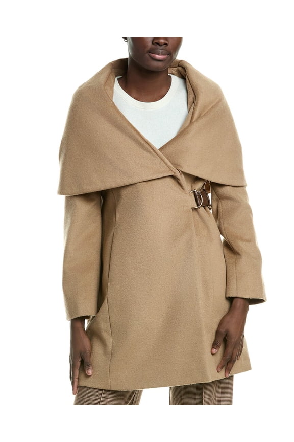 womens Wool-Blend Hooded Coat, XXS, Tan