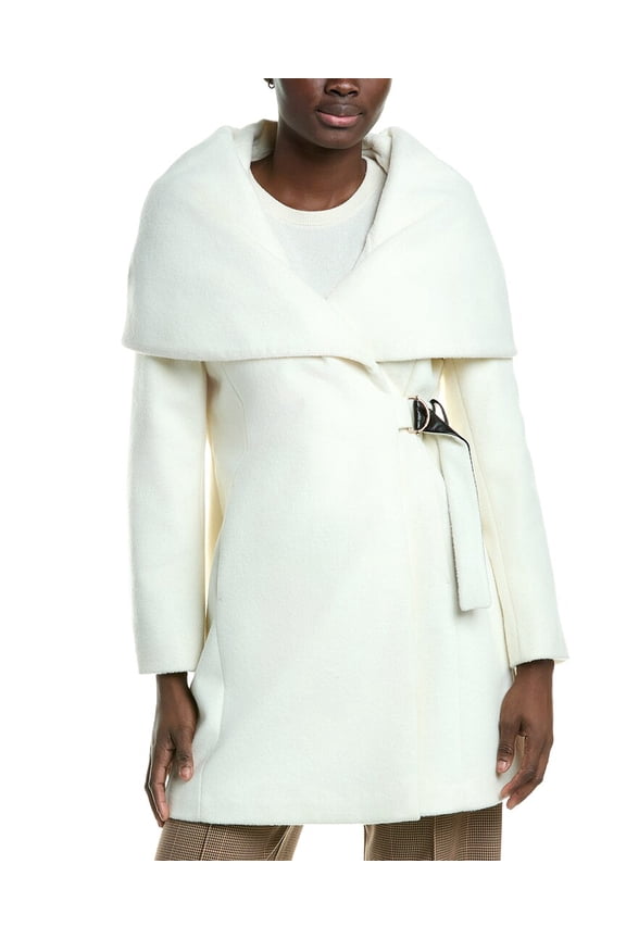 womens Wool-Blend Hooded Coat, l, White