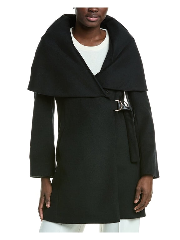 womens Wool-Blend Hooded Coat, m, Black