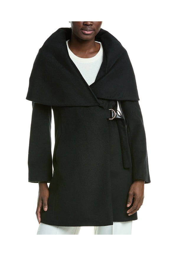 womens Wool-Blend Hooded Coat, xs, Black