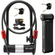 Via Velo Folding Bike Lock Set 3-in-1 Heavy-Duty Bike Lock with Bike Cable & Same Key System