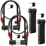 Via Velo Folding Bike Lock Set 6-in-1 Heavy-Duty Bike Lock with Bike Cable & Same Key System, 2 Pack