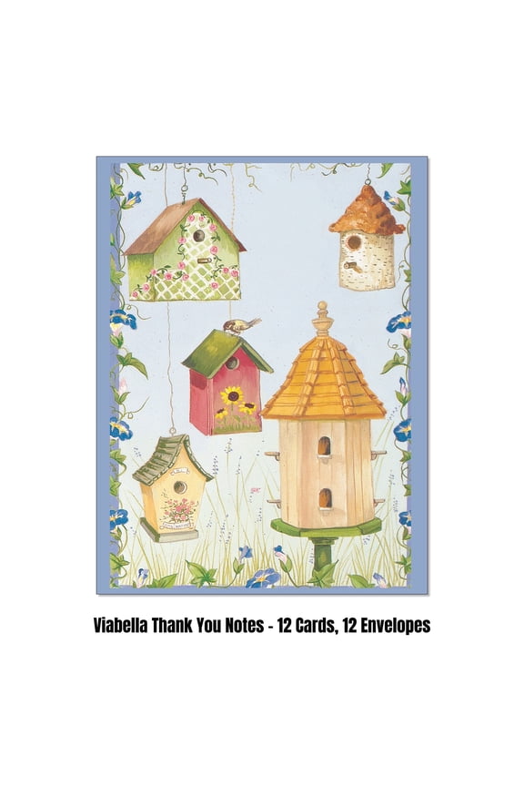 Birdhouses Thank you Card Assortment - 12 Cards, 12 Envelopes