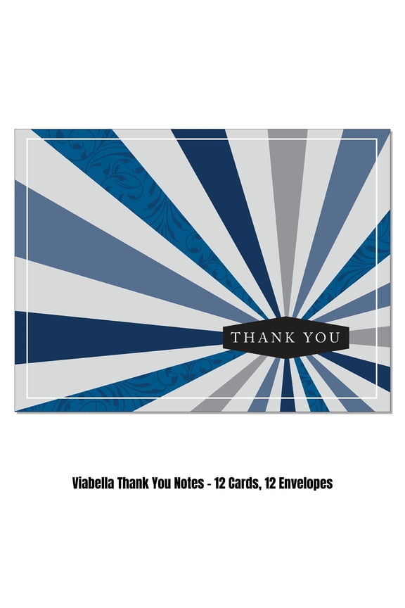 Blue Sunburst Thank you Card Assortment - 12 Cards, 12 Envelopes