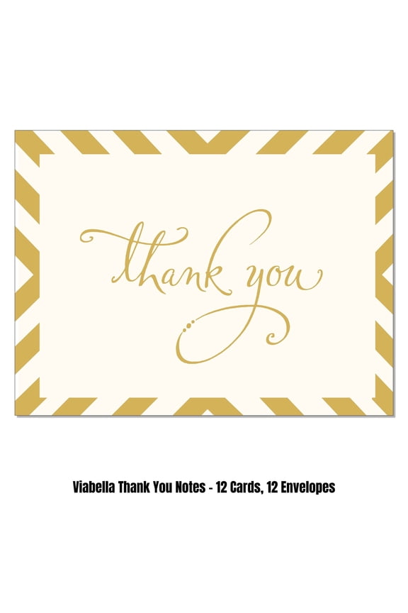 Bordered Gold Thank you Card Assortment - 12 Cards, 12 Envelopes