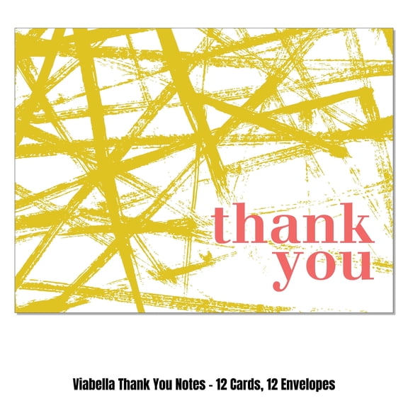 Viabella Brush Strokes Thank you Card Assortment - 12 Cards, 12 Envelopes