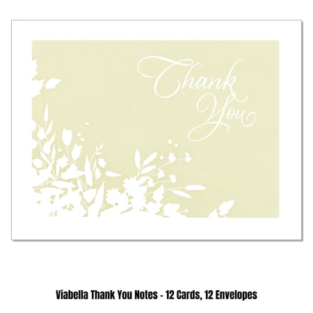 Viabella Flower Stencil Thank you Card Assortment - 12 Cards, 12 Envelopes