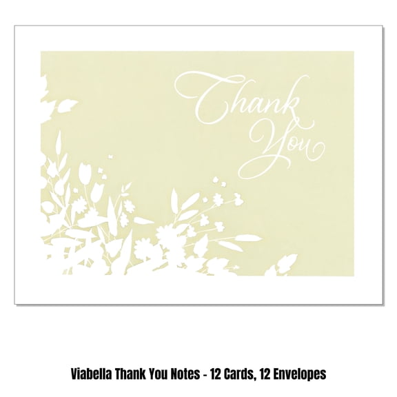 Viabella Flower Stencil Thank you Card Assortment - 12 Cards, 12 Envelopes