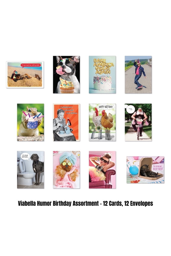 Humor Birthday Card Assortment - 12 Cards, 12 Envelopes