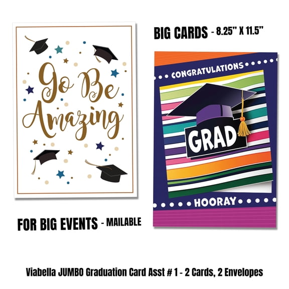 Viabella Jumbo Graduation Card Asst Amazing Caps - 2 Cards, 2 Envelopes