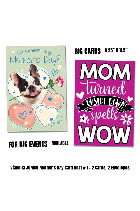 Jumbo Mother's Day Card Asst Mom Wow - 2 Cards, 2 Envelopes