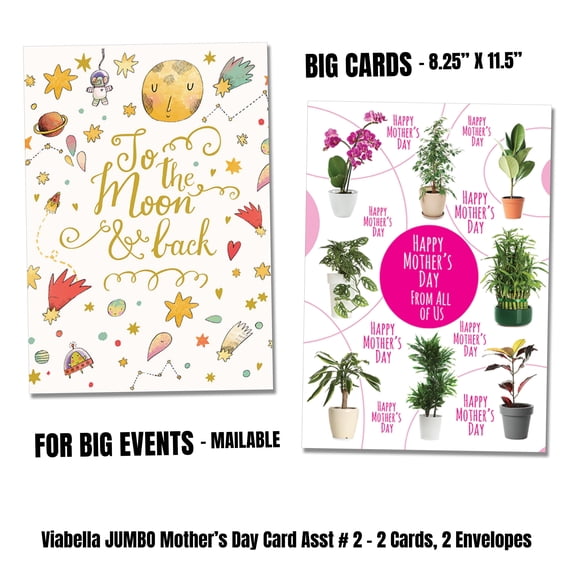 Viabella Jumbo Mother's Day Card Asst Starstruck - 2 Cards, 2 Envelopes