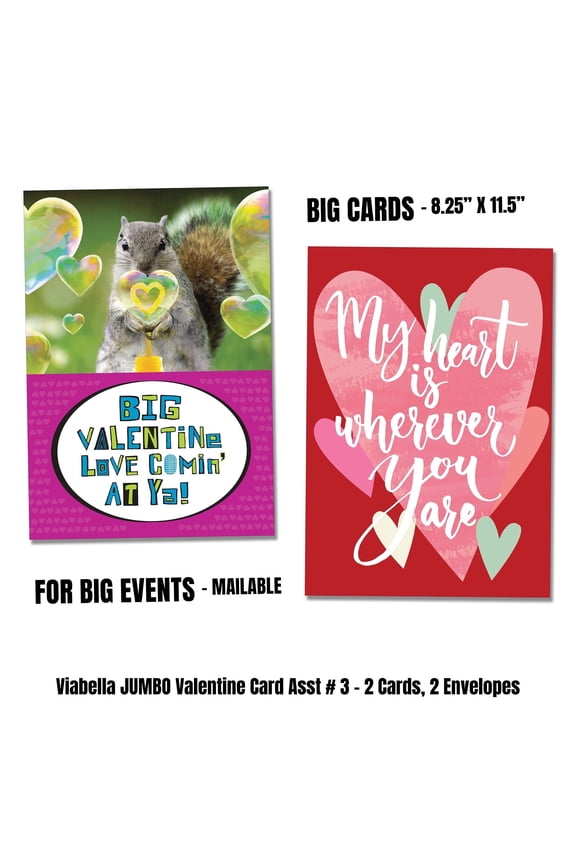 Jumbo Valentine Card Asst Heart Bubbles - 2 Cards, 2 Envelopes