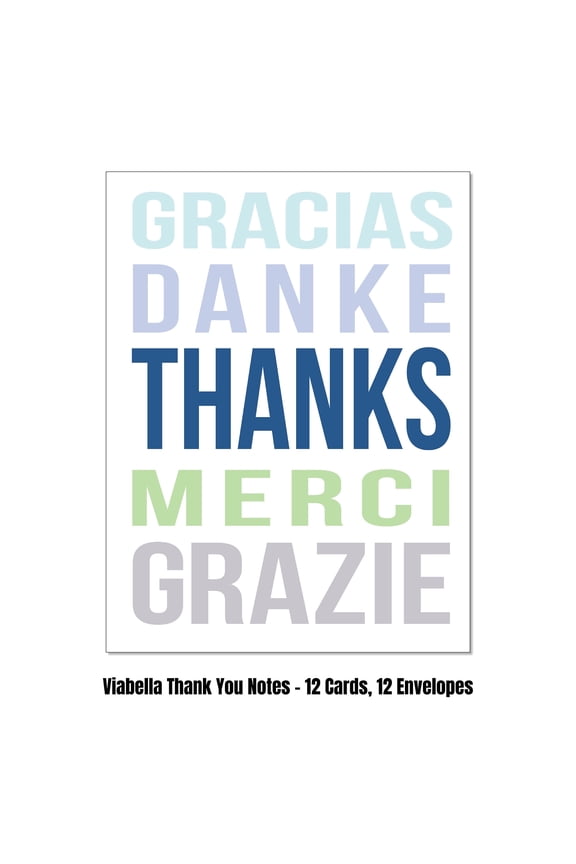 Many Languages Thank you Card Assortment - 12 Cards, 12 Envelopes