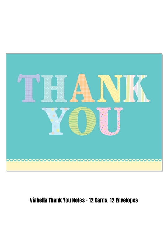 Pastel Thank you Card Assortment - 12 Cards, 12 Envelopes