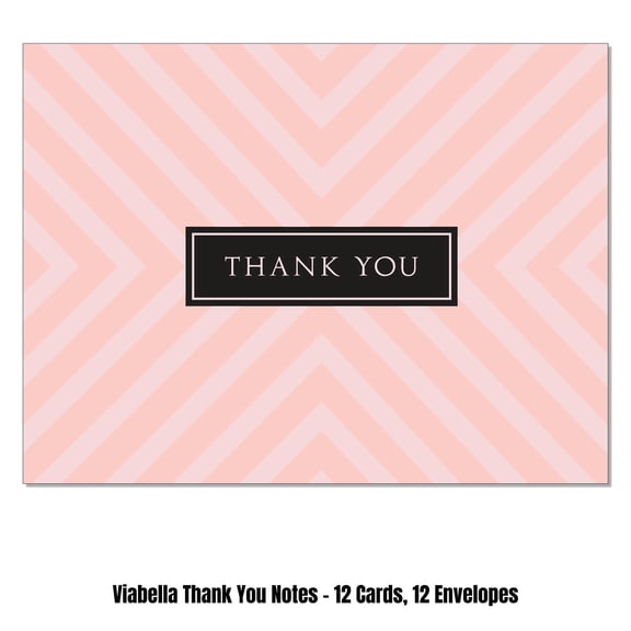 Viabella Rose Quartz Thank you Card Assortment - 12 Cards, 12 Envelopes