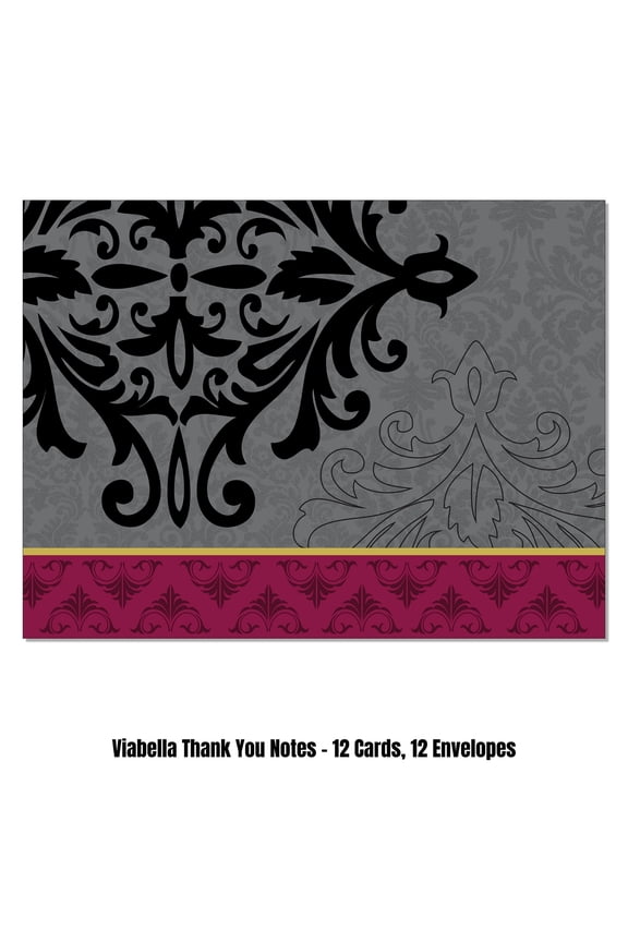 Scrollwork Thank you Card Assortment - 12 Cards, 12 Envelopes