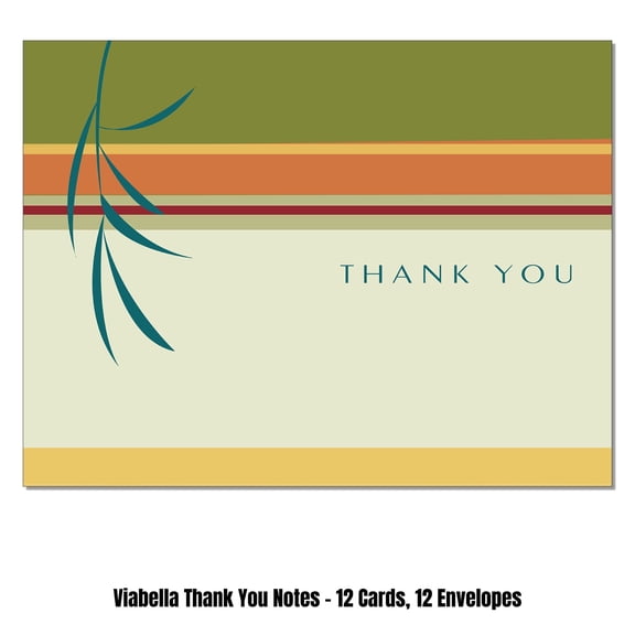 Viabella Striped Bamboo Thank you Card Assortment - 12 Cards, 12 Envelopes