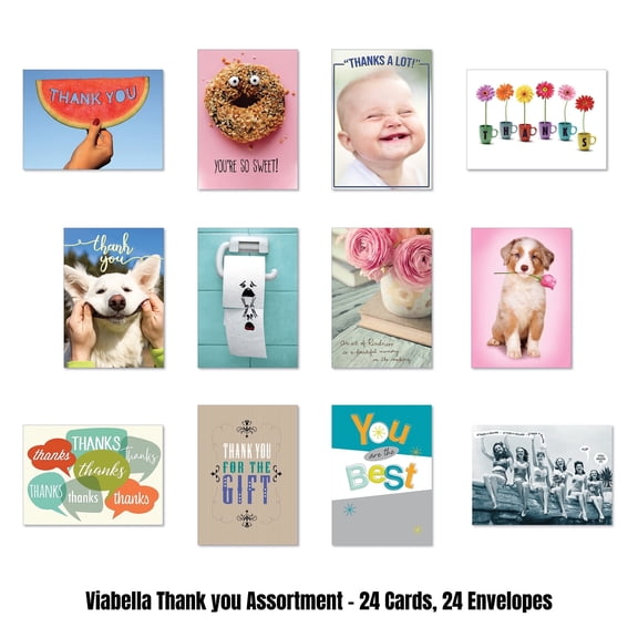 Viabella Thank you Card Assortment - 24 Cards, 24 Envelopes