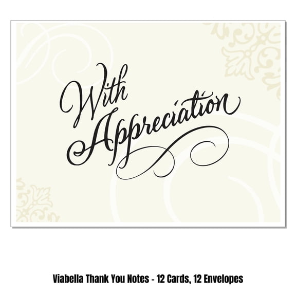 Viabella with Appreciation Thank you Card Assortment - 12 Cards, 12 Envelopes