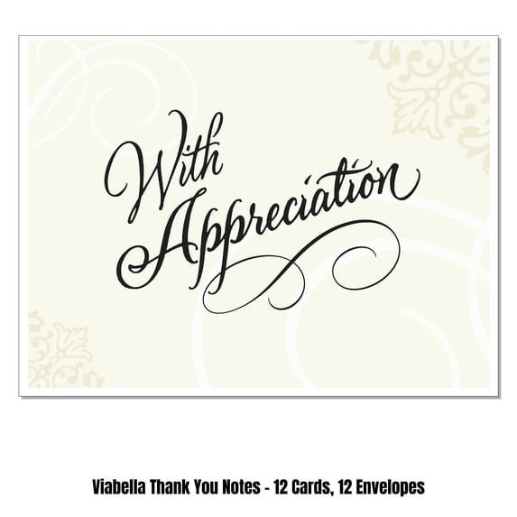 Viabella with Appreciation Thank you Card Assortment - 12 Cards, 12 Envelopes