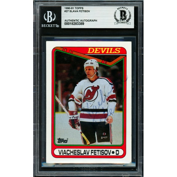 Viacheslav Fetisov Autographed 1990-91 Topps Rookie Card #27 New Jersey Devils Beckett BAS #18283389