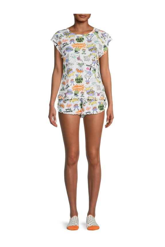 Viacom Women's and Women's Plus Nickelodeon Rugrats Top and Shorts Pajama Set, 3-Piece