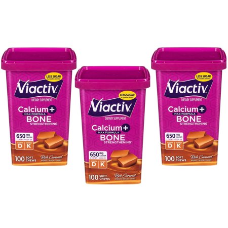 Viactiv Max Formula Calcium +Vitamin D3 Supplement for Bone Health, Rich Caramel, 100 Soft Chews - 3 Pack