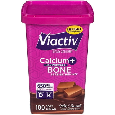 Viactiv Calcium + Vitamin D3 Supplement Soft Chews, Milk Chocolate, Calcium for Bone Health, 100 Count