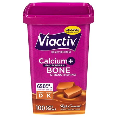 Viactiv Max Formula Calcium + Bone Strenghtening, Soft Chews, Caramel, 100-Count