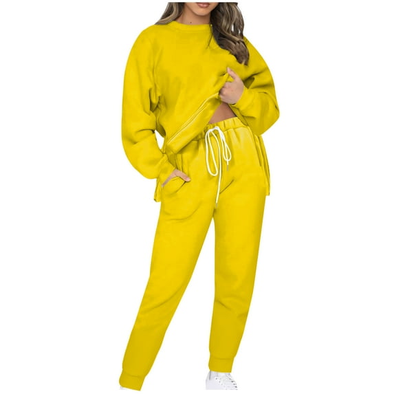Viadha 2 Piece Lounge Set Women Women Sweatsuits 2 Piece Outfits Crew Neck Sweatshirt Sweatpant Tracksuit Fall Irregular Hem Pullover Sets