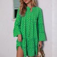 thumbnail image 1 of Viadha Boho Summer Dress Women's Spring New Printing Stamping Pressure Pleated Flare Sleeve Loose V-Neck Dresses Long Sleeve V-Neck Dresses, 1 of 7