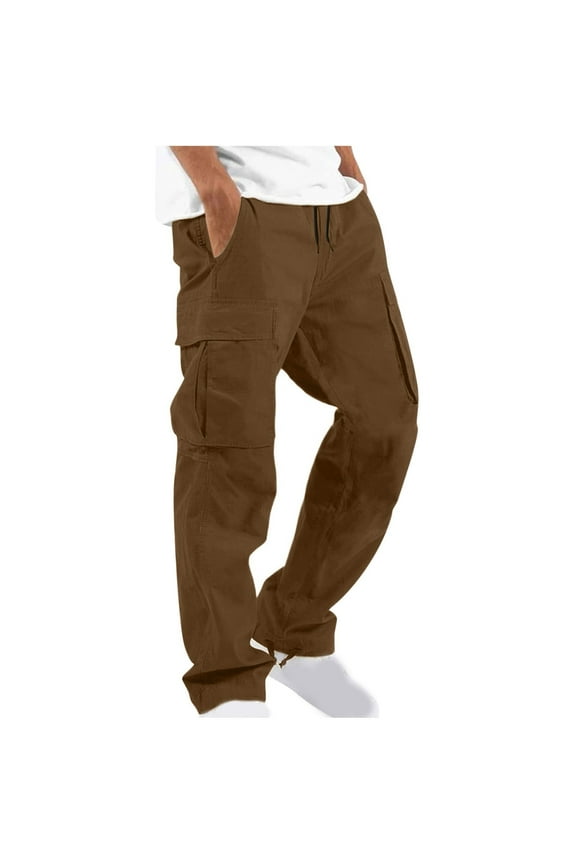 Mens Cargo Pants Men's Solid Casual Outdoor Straight Pant Type Fitness Trousers with Multiple Pockets