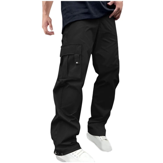 Viadha Cargo Pants Men's Solid Color Tight Pocket Sewing Button Design Business Casual Slim Trousers Full Length Pants